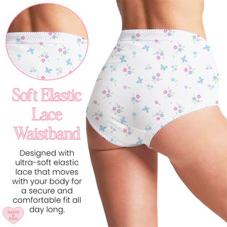 Harte & Soul Women’s 100% Cotton 6 Pack Full Briefs - Floral Designs