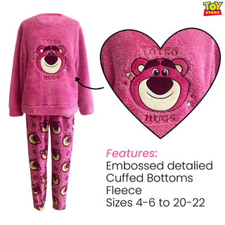 Lotso Women’s Pyjama Set – Cozy Fleece Pullover & Printed Pants - Embossed Lotso Bear Design - UK Sizes 4 to 22