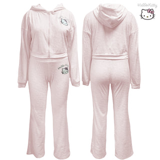Hello Kitty Women’s Loungewear Set – Zip-Up Hoodie & Straight Leg Pants, Soft Embossed Velvet Feel Tracksuit - Sizes 2XS to 2XL