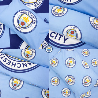 Manchester City Reversible Duvet Set - Crest Emblem Design - Single/Double