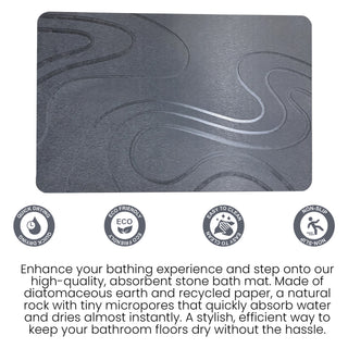 K Collection Stone Bath Mat – Premium Diatomite Mat for Bathroom or Kitchen – Natural Non Slip Wudu Mat – Ultra Fast Drying – Eco Friendly & Anti Mould - Grey