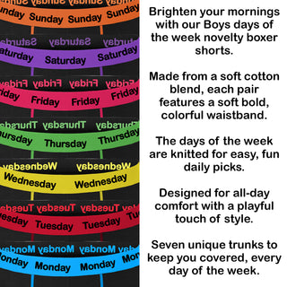 Harte & Soul Pack of 7 Boys Boxer Shorts - Days of The Week Design - Cotton Blend
