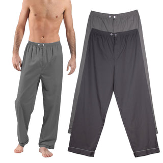 Keanu Mens 2 Pack Woven Poplin Pyjama Bottoms - Charcoal and Grey Design - Cotton Blend