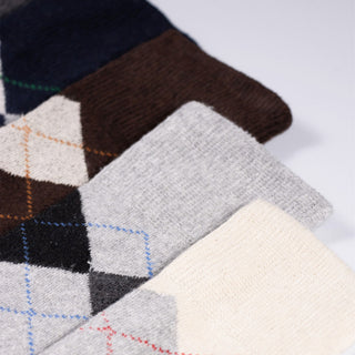 Mens 6 Pack Knee High Long Hose Argyle Socks - Assorted Colours (Greys, Brown and Creams)
