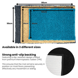K Collection Luxury Chenille Bath Mat, Extra Soft and Absorbent Shaggy - Non Slip Machine Washable Bathroom Mats – Black - Available in 3 Sizes