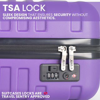 XPLR 5-Piece Purple ABS Luggage Set – Durable Hard Shell Suitcases with TSA Lock, 360° Spinner Wheels & Organised Interiors – Includes Carry-On & Toiletry Bag – Scratch-Resistant Finish