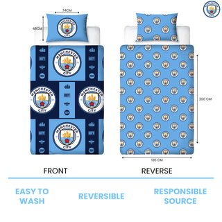 Manchester City Reversible Duvet Set - Crest Emblem Design - Single/Double
