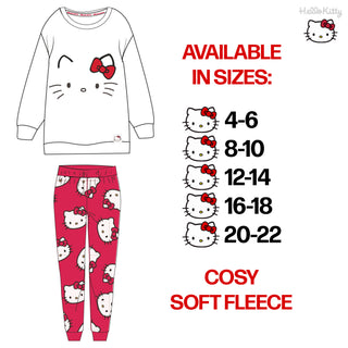 Hello Kitty Women’s Fleece Pyjama Set – 2 Piece Cosy Loungewear with Embroidered Top & Cuffed Bottoms – Sizes 4–6 to 20–22