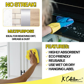 Premium Yellow Microfibre Cleaning Cloth – XL Size – 40 x 40cm - Multifunctional Heavyweight (400gsm) Reusable – Pack of 4 or 12