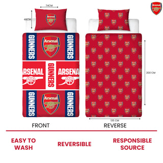 Arsenal Reversible Duvet Set - Gunners Crest Emblem Design - Single/Double