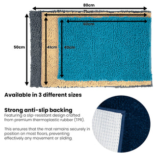 K Collection Luxury Chenille Bath Mat, Extra Soft and Absorbent Shaggy - Non Slip Machine Washable Bathroom Mats – Navy - Available in 3 Sizes