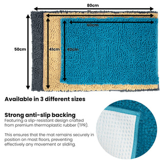 K Collection Luxury Chenille Bath Mat, Extra Soft and Absorbent Shaggy - Non Slip Machine Washable Bathroom Mats – Teal - Available in 3 Sizes
