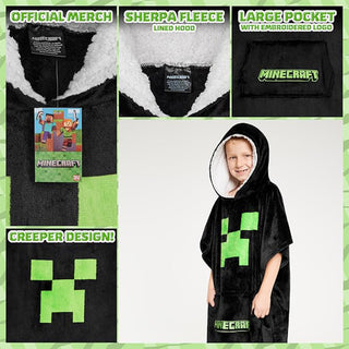 Minecraft Long Kids Fleece  Hoodie - Black Creeper Design - Super Soft Fleece