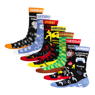 Kids 7 Pack Socks Days of the Week and Gaming Novelty Design - Cotton Rich