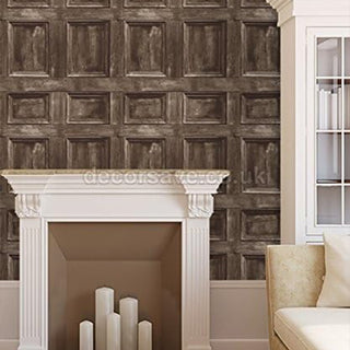 Brewster Wood Panel Wallpaper - Chocolate, Brown for Rustic Log Cabin Wood Look