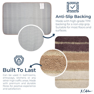 K Collection Multipurpose Microfibre Bath Mat – Super Absorbent Non-Slip Mat - Extra Soft Thick Floor Foot Mat, Fluffy Shaggy Shower Bathroom Mat - Beige