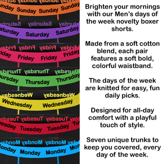 Harte & Soul Pack of7 Mens Boxer Shorts - Days of The Week Design - Cotton Blend