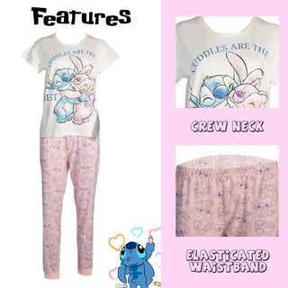 Disney Ladies Pyjamas - Stitch & Angel Design - 100% Cotton