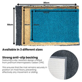 K Collection Luxury Chenille Bath Mat, Extra Soft and Absorbent Shaggy - Non Slip Machine Washable Bathroom Mats – Grey - Available in 3 Sizes