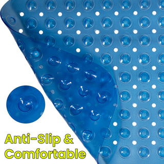 K Collection Premium Non Slip Shower Mat – Anti Mould & Mildew, 200 Suction Cups – Extra Long 100x40cm Rubber PVC Bath Mat – Machine Washable – Blue