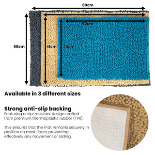K Collection Luxury Chenille Bath Mat, Extra Soft and Absorbent Shaggy - Non Slip Machine Washable Bathroom Mats – Beige - Available in 3 Sizes