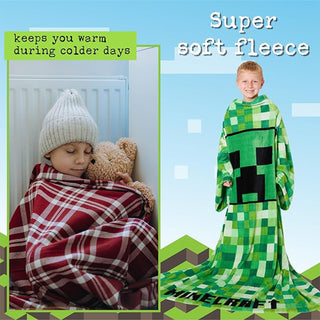 Minecraft Kids Fleece Wearable Blanket Hoodie - Green Creepers Design - Super Soft Fleece