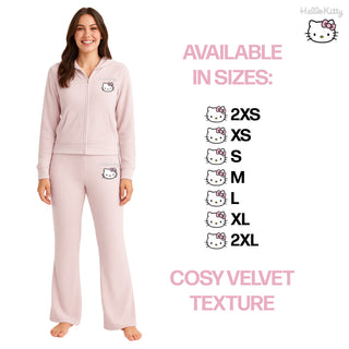 Hello Kitty Women’s Loungewear Set – Zip-Up Hoodie & Straight Leg Pants, Soft Embossed Velvet Feel Tracksuit - Sizes 2XS to 2XL