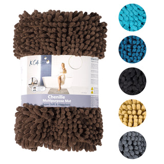 K Collection Luxury Chenille Bath Mat, Extra Soft and Absorbent Shaggy - Non Slip Machine Washable Bathroom Mats – Brown - Available in 3 Sizes