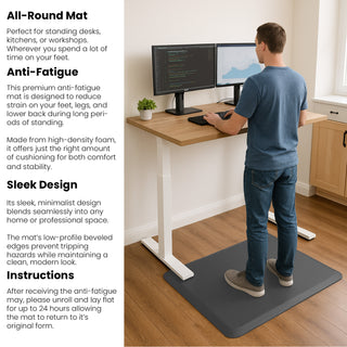 K Collection Heavy Duty Anti Fatigue Standing Mat – High Density Cushioned Non-Slip Mat for Standing Desks, Office, Kitchen Rug - Grey - 2 sizes