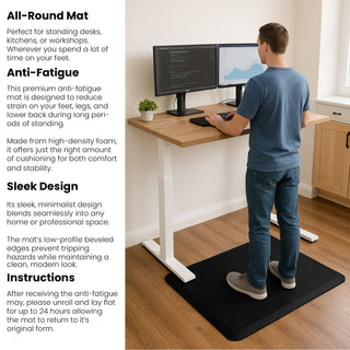 K Collection Heavy Duty Anti Fatigue Standing Mat – High Density Cushioned Non-Slip Mat for Standing Desks, Office, Kitchen Rug - Black - 2 sizes