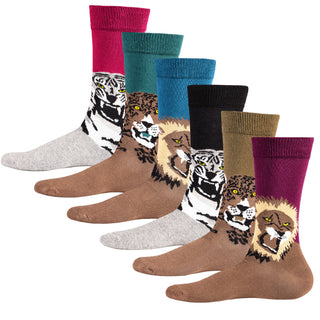 Mens 6 Pack Novelty Socks Cotton Rich Dad Gift - Animal Print