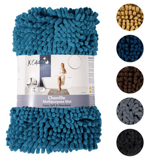K Collection Luxury Chenille Bath Mat, Extra Soft and Absorbent Shaggy - Non Slip Machine Washable Bathroom Mats – Teal - Available in 3 Sizes