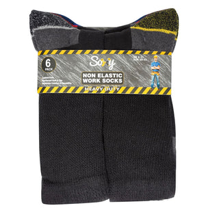 Mens 6 Pack Heavy Duty Non Elastic Work Socks, Safety/Steel Toe Boot Socks - Black