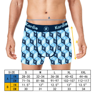 Kardio Mens 6 Pack Performance Boxer Trunks - Blue Mix Design - 95% Cotton, 5% Elastane