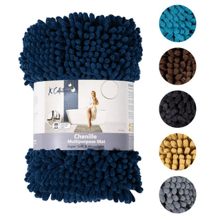 K Collection Luxury Chenille Bath Mat, Extra Soft and Absorbent Shaggy - Non Slip Machine Washable Bathroom Mats – Navy - Available in 3 Sizes