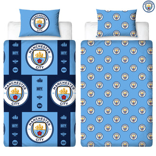 Manchester City Reversible Duvet Set - Crest Emblem Design - Single/Double