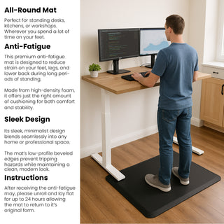K Collection Heavy Duty Anti Fatigue Standing Mat – High Density Cushioned Non-Slip Mat for Standing Desks, Office, Kitchen Rug - Dark Grey - 2 sizes
