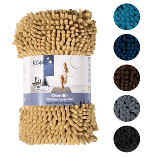K Collection Luxury Chenille Bath Mat, Extra Soft and Absorbent Shaggy - Non Slip Machine Washable Bathroom Mats – Beige - Available in 3 Sizes
