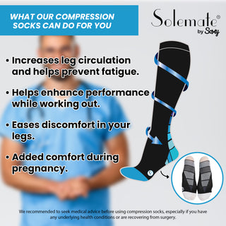 Mens Compression Socks - Circulation & Achilles Support - UK 6-11