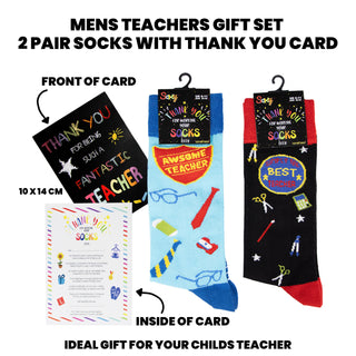 Mens 2 Pack Teacher Designs Cotton Rich Socks - Size UK 6-11