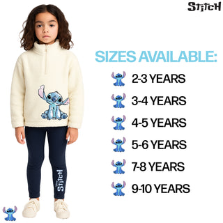 Stitch Girls Loungewear Set - Half Zip Borg Fleece Sweatshirt & Leggings - 2 to 10 Years