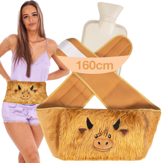 K Collection 160 cm Hot Water Bottle Belt with Plush Waist Cover -  1 Litre Capacity - Highland Cow Designs