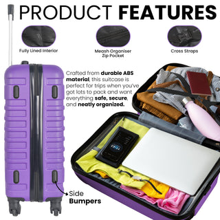 XPLR 5-Piece Purple ABS Luggage Set – Durable Hard Shell Suitcases with TSA Lock, 360° Spinner Wheels & Organised Interiors – Includes Carry-On & Toiletry Bag – Scratch-Resistant Finish
