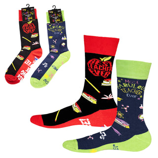 Ladies/Unisex 2 Pack Teacher Designs Cotton Rich Socks - Size UK 4-6