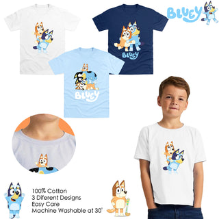 Bluey 3 Pack Kids T-Shirts - Bluey & Bingo Designs - 100% Cotton