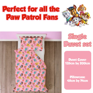 Paw Patrol Reversible Duvet Set - Cute Pups Pink Design - Toddler and Single