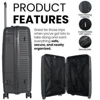 XPLR Lightweight Polypropylene Charcoal Grey Hard Shell Luggage – 8 Silent 360° Spinner Wheels with Built-in TSA Lock – 20”, 24”, 28” and XL 32” Size – 3 Pc and 4 Pc Sets