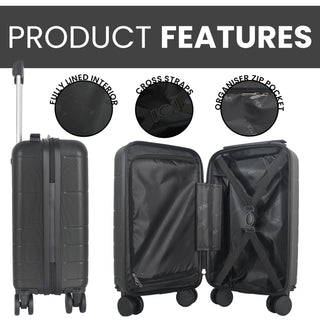 XPLR Underseat Charcoal Grey ABS Cabin Suitcase – Lightweight 2KG Removable-Wheel Luggage with 3-Step Telescopic Handle, Lockable Zippers & Fully Lined Interior – Compact Carry-On for Airlines