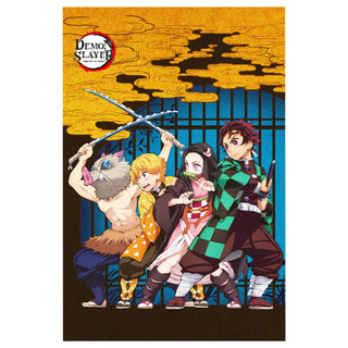 Demon Slayer Fleece Blanket - Tanjiro, Nezuko, Zenitsu & Inosuke Design - 100% Polyester - 100 x 150cm