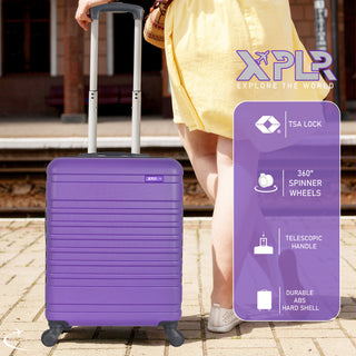 XPLR 5-Piece Purple ABS Luggage Set – Durable Hard Shell Suitcases with TSA Lock, 360° Spinner Wheels & Organised Interiors – Includes Carry-On & Toiletry Bag – Scratch-Resistant Finish